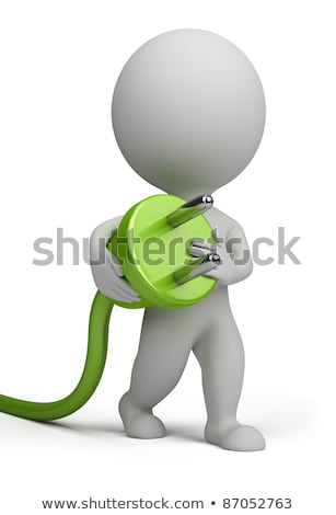 Zdjęcia stock: 3d Small Person Plugging In His Hand An Electric Plug