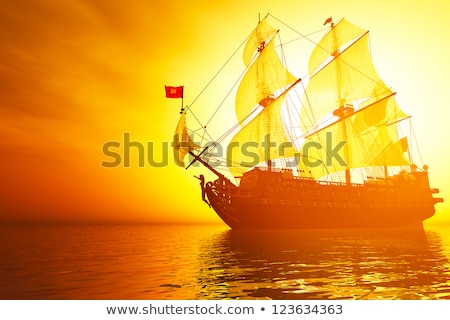 Stockfoto: Medieval Sailing Ship In Sunset