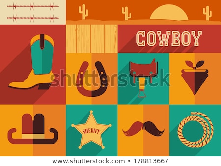 Stok fotoğraf: Cactus Wild West Flat Icons Vector Illustration
