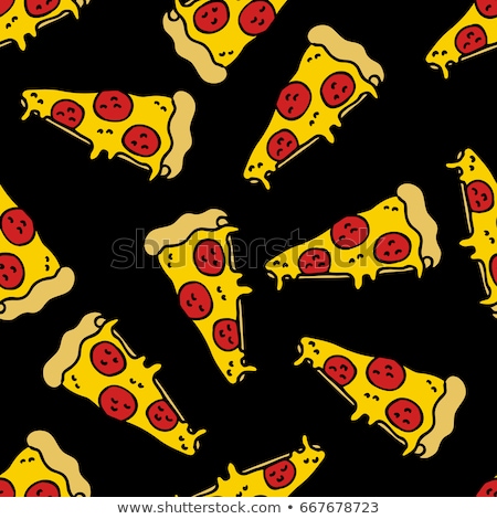 Stockfoto: Cartoon Cute Doodles Hand Drawn Pizza Seamless Pattern