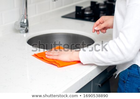 Stockfoto: Wiping Bar Counter With Cloth