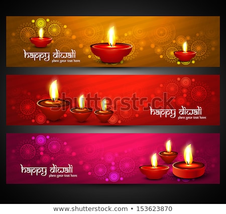 Stok fotoğraf: Beautiful Happy Diwali Headers Set Colorful Design Vector