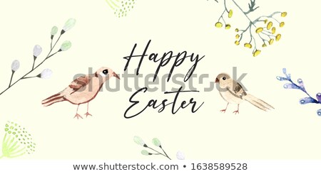 ストックフォト: A Couple Of Cute Chickens On Grass Watercolor Easter Illustration For Greeting Card