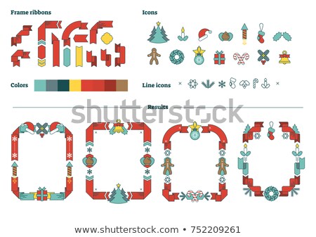 Stockfoto: Illustrated Christmas Vector Frames Constructor Template Set With Icons And Ribbons To Use