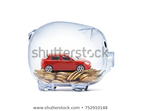 Сток-фото: Red Car On Money Inside Transparent Piggy Bank With Clipping Path