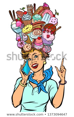 Stockfoto: Stewardess Woman Dreams Of Food And Sweets