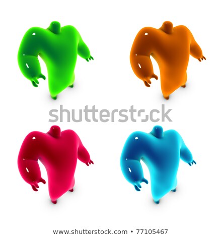 Foto stock: 4 Colored Gloomy Glossy 3d Character In A Heroic Pose On White