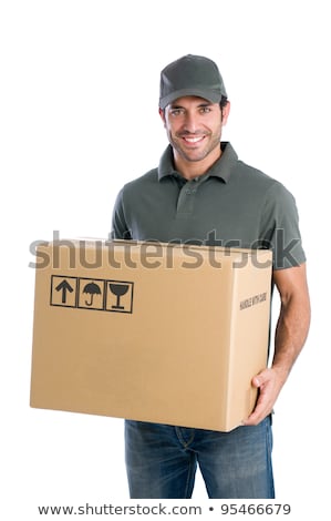 Zdjęcia stock: Happy Delivery Man Holding Cardbox