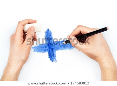 Сток-фото: Mans Hands With Pencil Draws Flag Of Finland On White