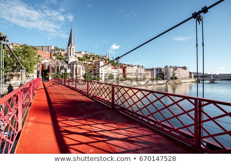 Сток-фото: View Of Lyon With Red Footbridge