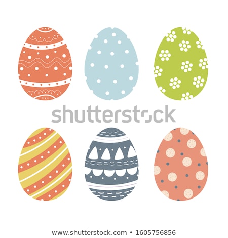 Сток-фото: Cartoon Decorated Easter Eggs And Flowers