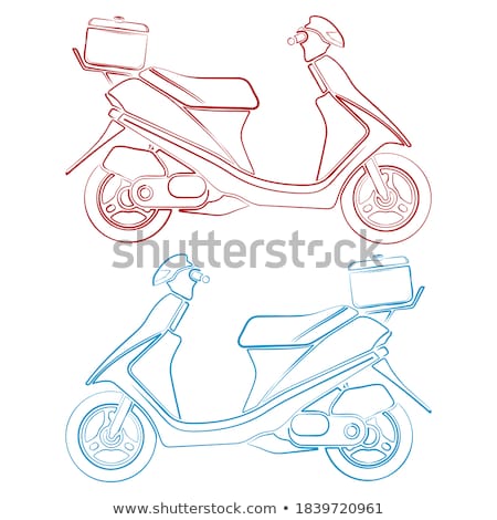 ストックフォト: Motor Scooter On Road Poster In Flat Style