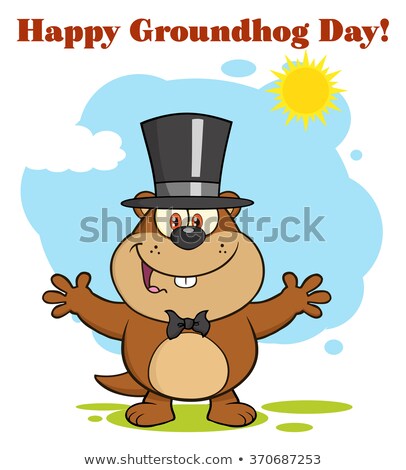 Stock photo: Cute Marmot Cartoon Character With Open Arms In Groundhog Day