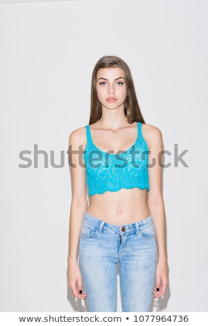 Stockfoto: Beauty Portrait Beautiful Brunette Woman Wearing Crop Top With