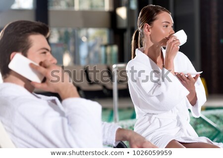 ストックフォト: Woman Enjoy Cup Of Coffee In Spa Center