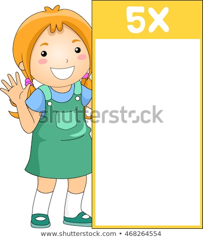 Stock fotó: Kid Girl Multiplication Table Flash Card Five