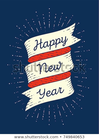 Foto stock: Happy New Year Ribbon Banner In Engraving Style