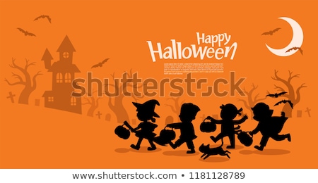 Stockfoto: Halloween Card With Girl In Witch Costume