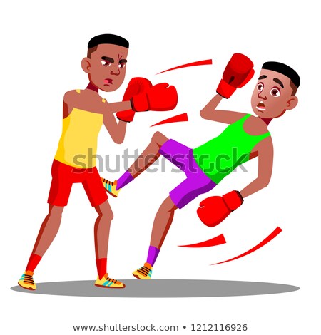 Stock fotó: Two Teenagers Boxing At The Competitions In Ring Vector Isolated Illustration