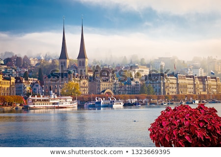 [[stock_photo]]: Idyllic Swiss Town And Lake Lucerne Waterfront View