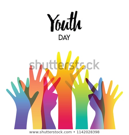 Foto stock: Youth Day Card Of Diverse Colorful Teen Hands