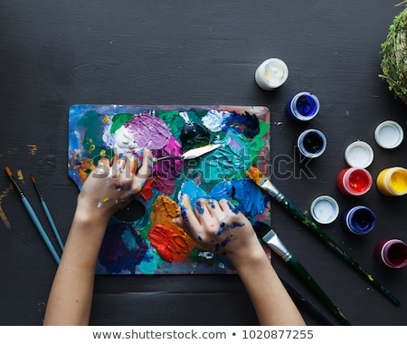 Stok fotoğraf: Artistic Abstract Texture Background Blue Acrylic Paint Brush S