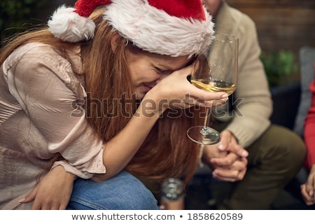 Stockfoto: Crying Woman Drinking A Glass Of Champagne