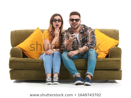 Foto stock: Tv And Man On White Background Isolated 3d Image