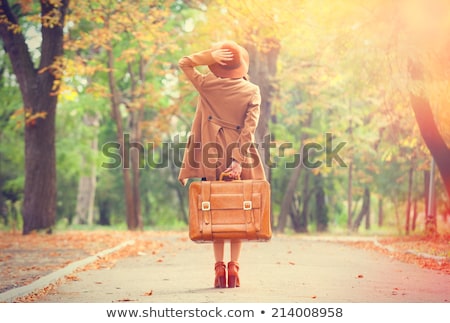 Stockfoto: Style Redhead Girl With Bag At The Autumn Park