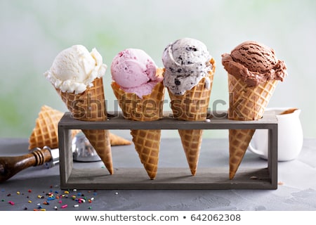 Stock fotó: Green Ice Cream With Strawberries