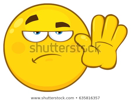 Stockfoto: Grumpy Yellow Cartoon Emoji Face Character Gesturing Stop