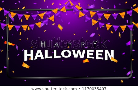 Сток-фото: Happy Halloween Carnival Background Orange Purple Flags Garland Confetti Concept For Party Design