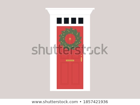 Stock foto: Winter Porch With Fir Trees Christmas Home Decor Flat Illustrat