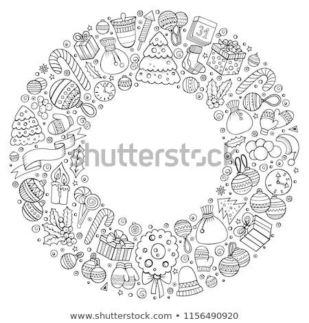 Foto d'archivio: Set Of New Year Cartoon Doodle Objects Round Composition