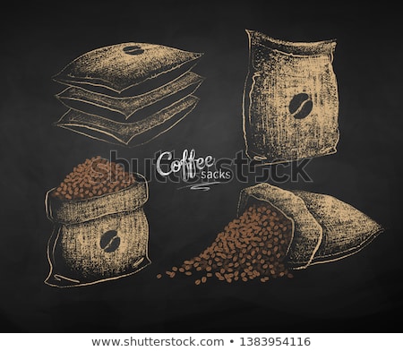 Stockfoto: Chalk Sketches Sacks With Coffee Bean