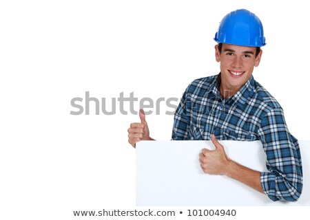 Stock photo: Construction Worker Approving A Board Left Blank For Your Message