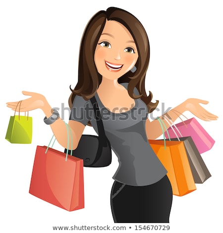 Stock photo: Vector Funny Girl With Shopping Bags