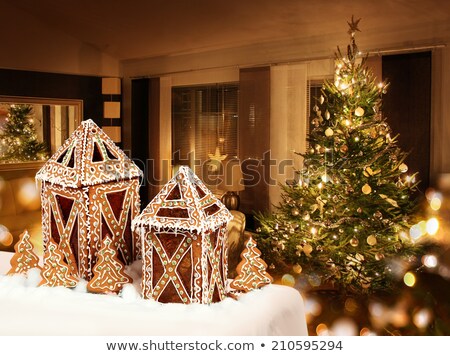 Gingerbread Cottage With Christmas Tree Stock fotó © Anterovium