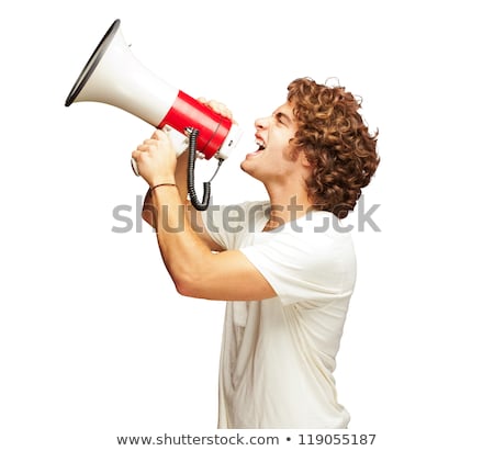 Foto stock: Man With Megaphone On White Background
