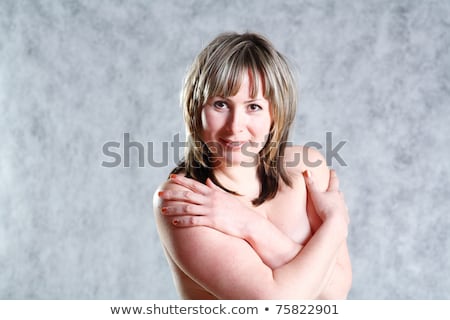 Foto stock: Topless Woman Body Covering Her Big Breast