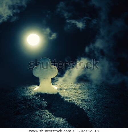 [[stock_photo]]: Full Moon Night Landscape With Abandoned Grave On Lonely Planet