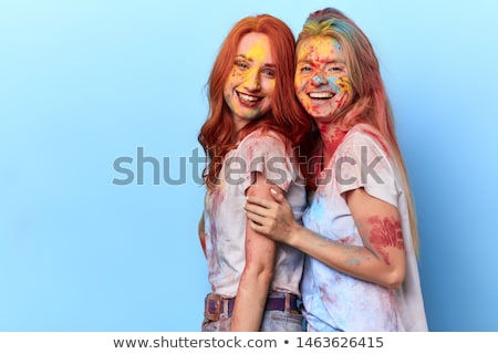 Stock fotó: Portrait Of Happy Young Girl On Holi Festival