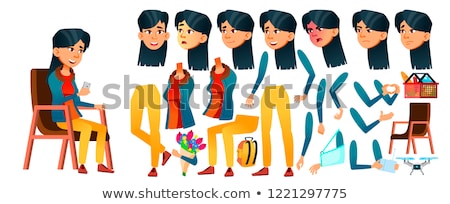 [[stock_photo]]: Asian Teen Girl Vector Animation Creation Set Face Emotions Gestures Positive Person Animated