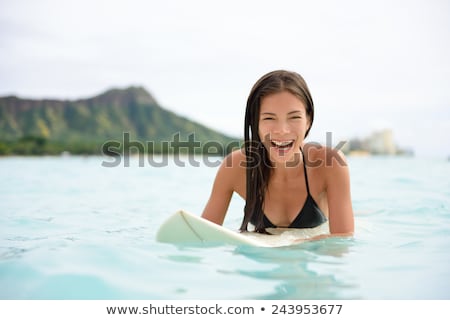 Stok fotoğraf: Portrait Of Surfer Woman On Waikiki Beach Hawaii