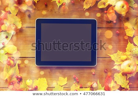 Foto d'archivio: Tablet Pc With Autumn Leaves Fruits And Berries