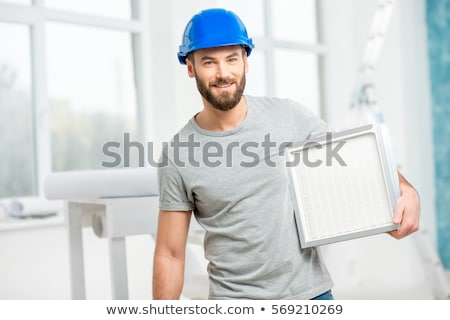 Stock fotó: Ventilation System Equipment And Helmet On White Background
