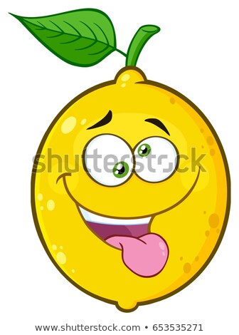 Mad Yellow Lemon Fruit Cartoon Emoji Face Character With Crazy Expression And Protruding Tongue Stock foto © HitToon