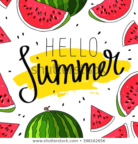 Stockfoto: Hello Summer Inscription On The Background Of Watermelon Yellow Fashion Vector Illustration