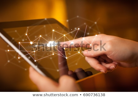Stockfoto: Fingers Touching Tablet With Cloud Concept