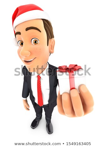 Stock fotó: 3d Businessman Holding Little Gift Box